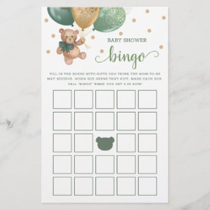 Papier Sage Green Baby shower Bingo Jeu Teddy Bear