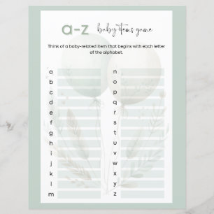 Papier Sage Green Bear A à Z Baby Items Baby shower Jeu