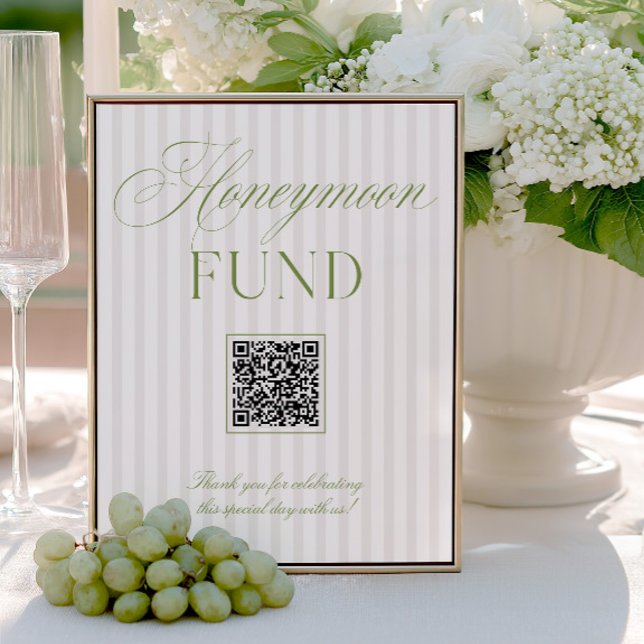 Papier Sage Green & Beige Honeymoon Fund QR Code Sign (Sage Green & Beige Honeymoon Fund QR Code Sign)