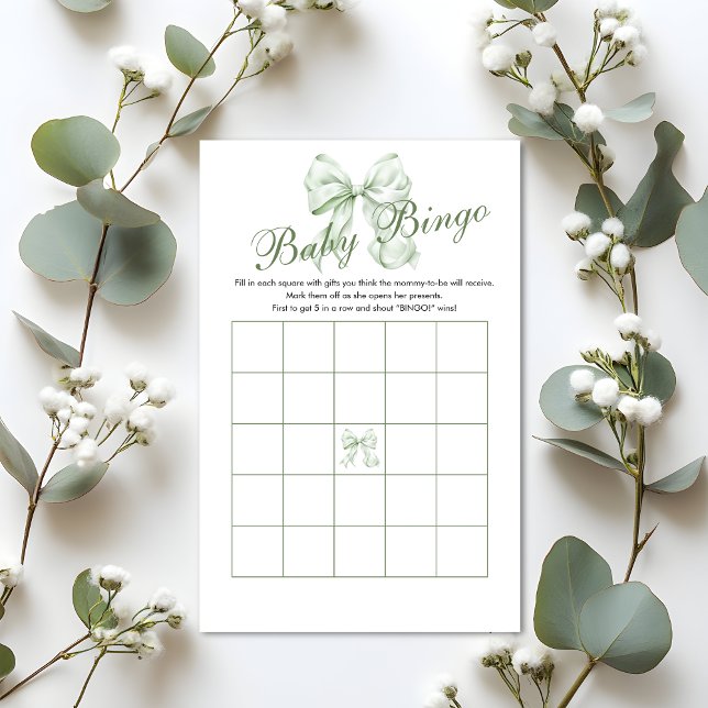 Papier Sage Green Bow Girl Baby shower cadeau Bingo (Créateur téléchargé)