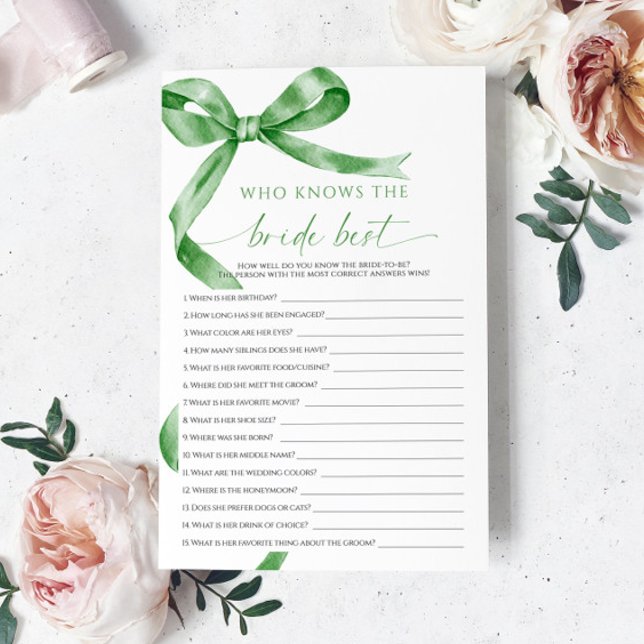 Papier Sage Green Bow Qui Connaît La Mariée Meilleur Jeu (Créateur téléchargé)