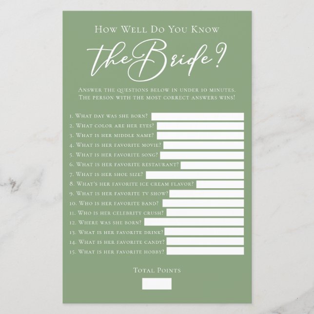 Papier Sage Green Connaissez-vous le jeu de douche de pui (Devant)