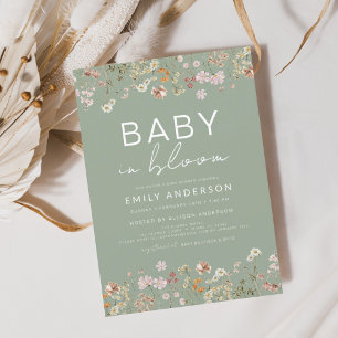 Papier Sage Green Fleur sauvage Baby in Bloom Invitation