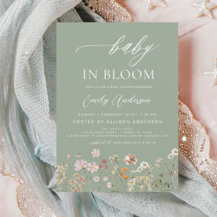 Papier Sage Green Fleur sauvage Baby in Bloom Invitation