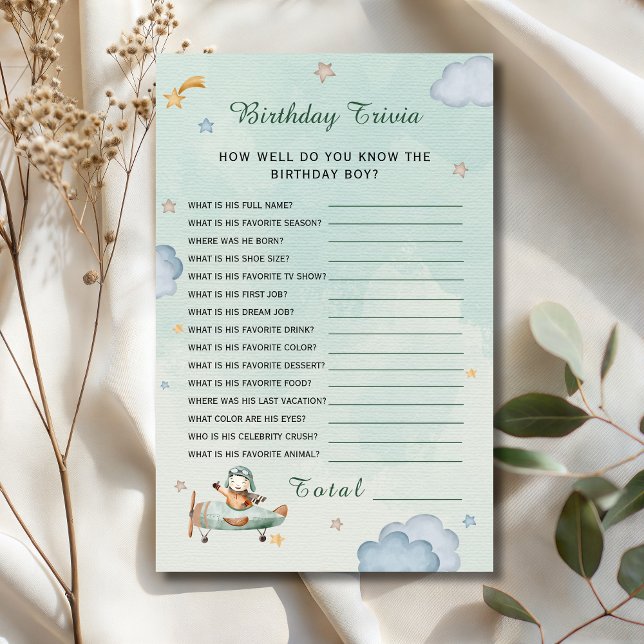 Papier Sage Green Little Pilot Birthday Trivia Card (Créateur téléchargé)