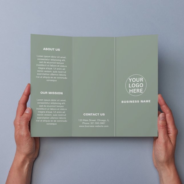 Papier Sage Green Logo & Texte l Business Trifold Brochur (Créateur téléchargé)