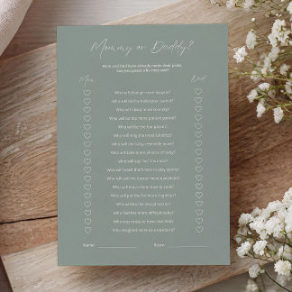 Papier Sage Green Minimalist Mom or Dad Baby Shower Game