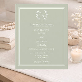 Papier Sage green monogram wreath wedding invitation