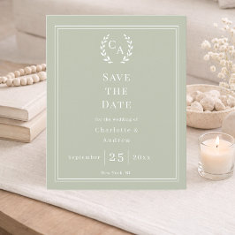 Papier Sage green monogram wreath wedding Save the Date 