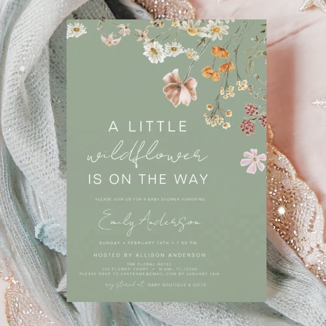Papier Sage Green Un Petit Baby shower Fleur sauvage (Créateur téléchargé)
