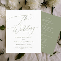 Sage Green White Moderne Calligraphie Mariage
