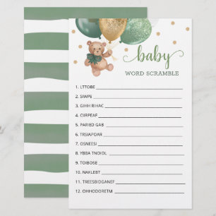 Papier Sage Green Word Scramble Jeu Teddy Bear