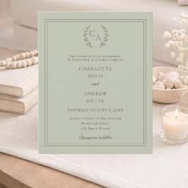 Papier Sage green wreath monogram wedding invitation
