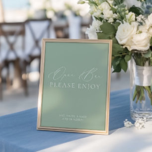 Papier Sage moderne Vert & Blanc Open Bar Mariage Sign