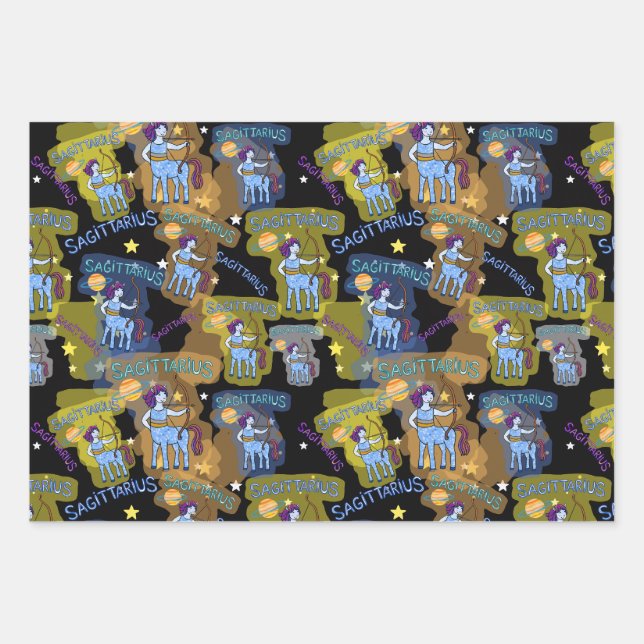 Papier Sagittarius à envelopper Jeu plat de 3 feui (Devant)