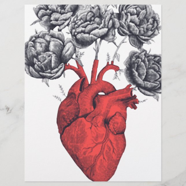 Papier Saint Valentin coeur avec fleurs (Devant)