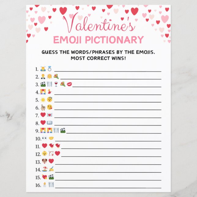 Papier Saint Valentin Emoji Pictionary Jeu (Devant)
