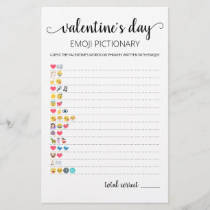 Papier Saint Valentin Emoji Pictionary jeu avec réponses