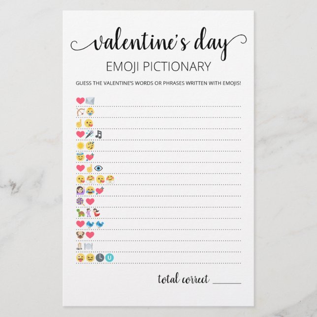 Papier Saint Valentin Emoji Pictionary jeu avec réponses (Devant)