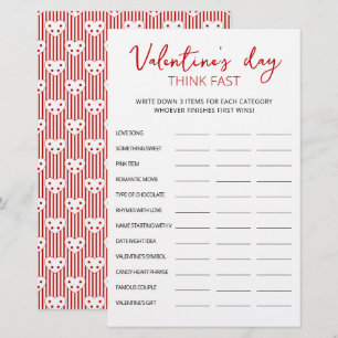 Papier Saint Valentin Pensez vite, pensez rapide jeu de f