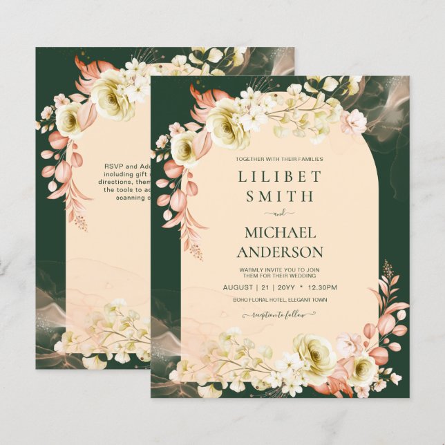Papier Saison d'émeraude Coral Green Floral Mariage (Devant / Derrière)