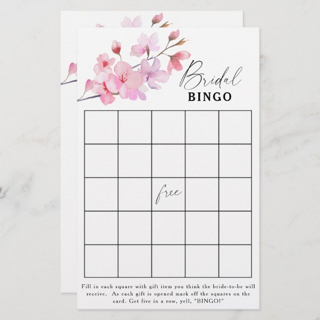 Papier Sakura - Jeu de bingo de douche nuptiale (Devant / Derrière)