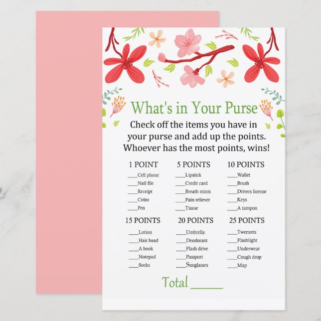 Papier Sakura Qu'y a-t-il dans votre jeu de bourse ? (Devant / Derrière)