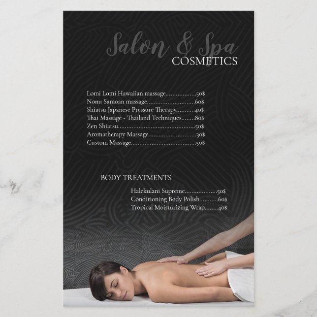 Papier Salon de massage Beauté Cosmétique & Spa Tarifs (Devant)