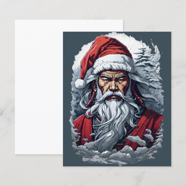 Papier Samurai Père Noël Warrior Christmas Art Cadeau (Devant / Derrière)