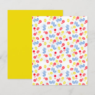 Papier Scandi Ditsy Blue Bird Rouge Jaune Fleur Scrapbook
