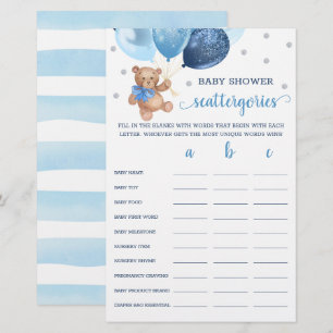 Papier Scattergories Jeu Baby shower Teddy Ours