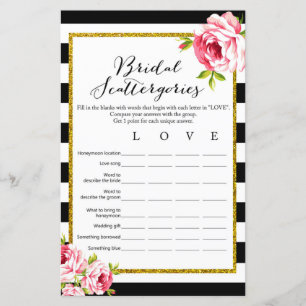 Papier Scattergories nuptiales - Jeu de Fêtes des mariées
