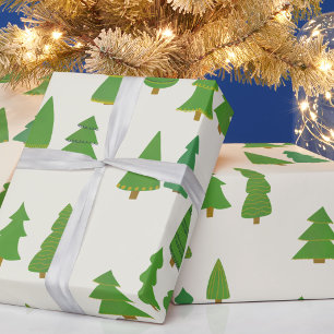 Papier-Schnitt-Stil Immergrüne Bäume Weihnachtsges Geschenkpapier
