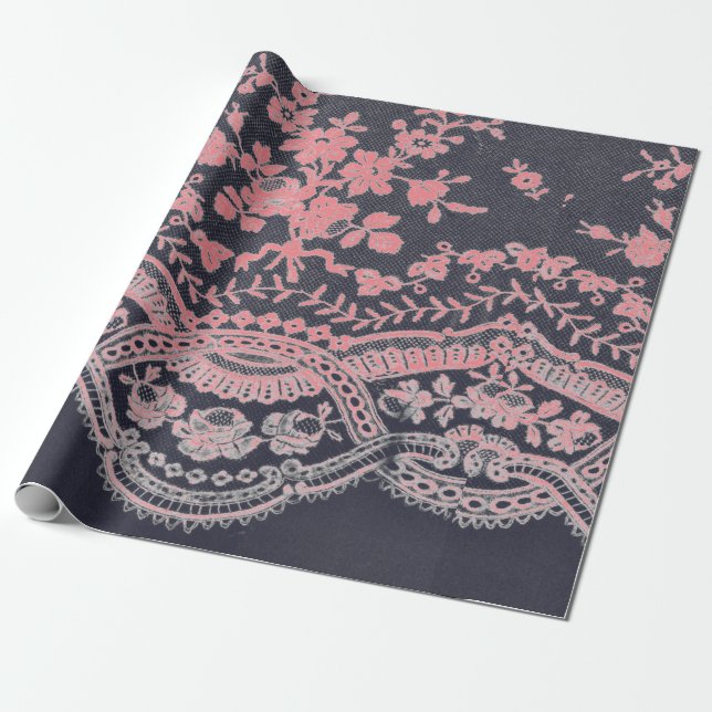 Papier, schwarz und PINK, ANTIQUE Geschenkpapier (Ungerollt)