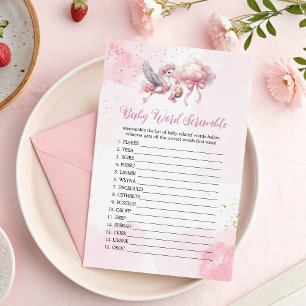 Papier Scramble Baby Names Stork Baby shower Jeu