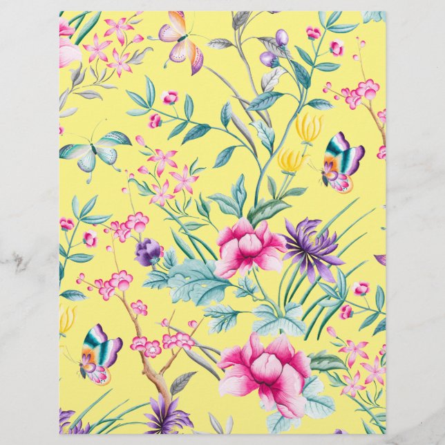 Papier scrapbook à motif floral bohème jaune (Devant)