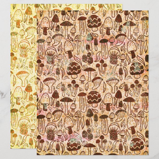 Papier scrapbook champignon style Distress (Devant / Derrière)
