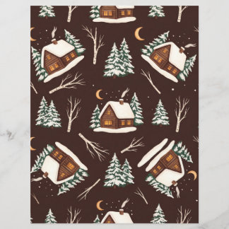 Papier scrapbook de forêt enneigée cabane hiver nu