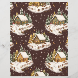 Papier scrapbook de Noël Cabane Boisée Rustique