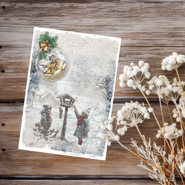 Papier scrapbook d'oiseaux de Noël vintage (Créateur téléchargé)