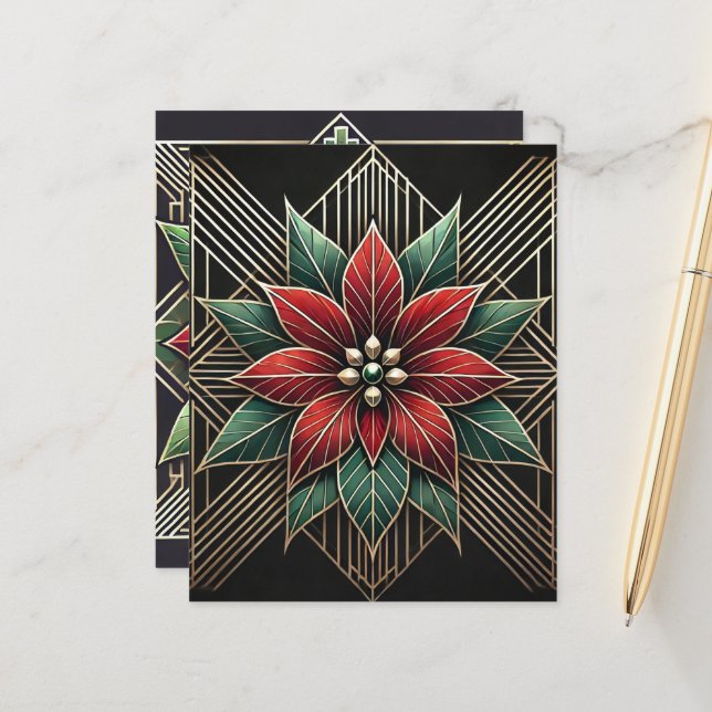 Papier scrapbook fleur retro Art déco poinsettia (Devant/Arrière en situation)