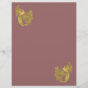 Papier scrapbook Fleurs de prunier Colombes dorées