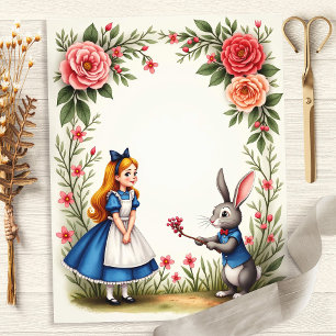 Papier scrapbook floral Alice et Lapin