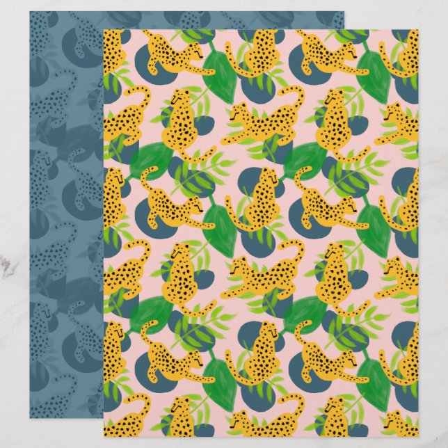 Papier scrapbook guépard (Devant / Derrière)
