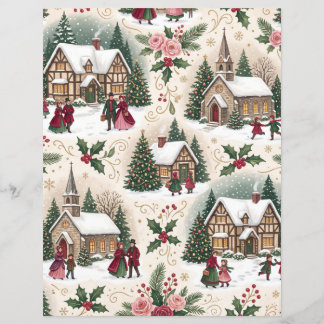 Papier scrapbook Roses Village de Noël Victorien