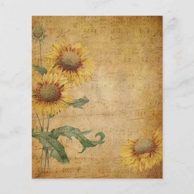 Papier scrapbook vintage Fleurs & Musique (Devant)