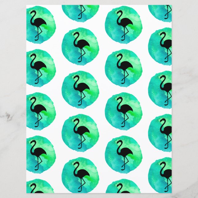 Papier scrapbooking motif flamant rose bleu vert (Devant)