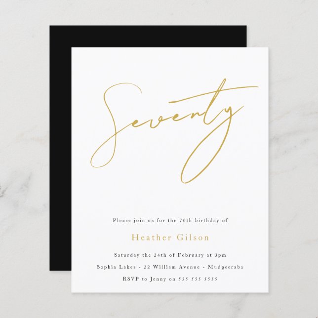 Papier Script Black & Gold Budget 70e anniversaire Invita (Devant / Derrière)