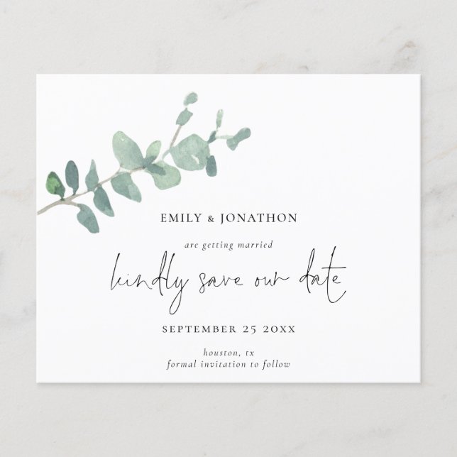 Papier Script Budget Green Eucalyptus Enregistrer La Date (Devant)