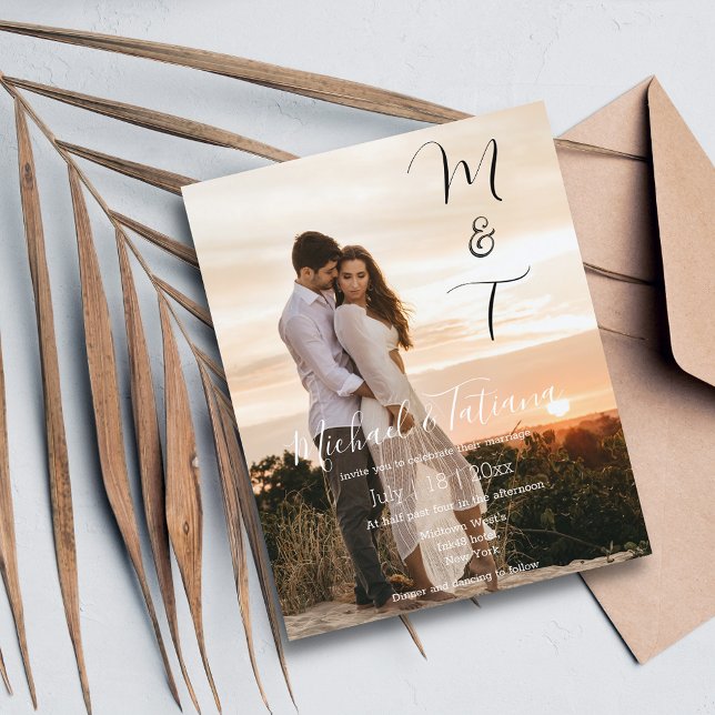Papier script chic moderne mariage photo invitation (Créateur téléchargé)
